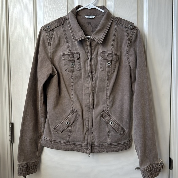 Fox Jackets & Blazers - Fox Classic Racing Jean Jacket crop Frosty Taupe Medium two way zip